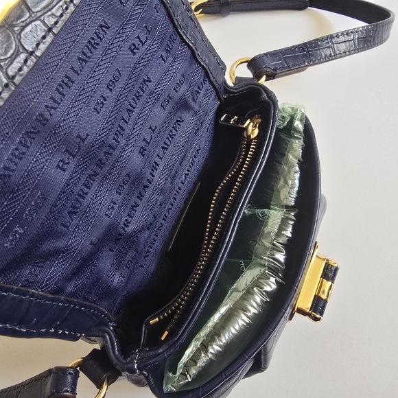 Lauren Ralph Lauren Croc-Embossed Leather Crossbody Bag Blue - Picture 9 of 13